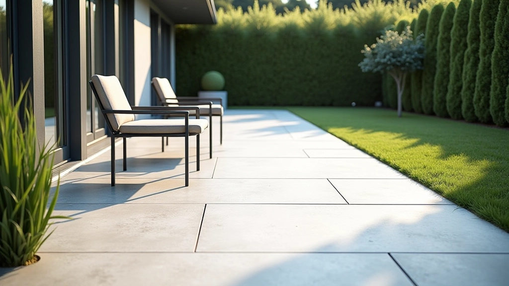 Concrete patio with subtle texture and modern design, showing durability and clean aesthetic in outdoor living space