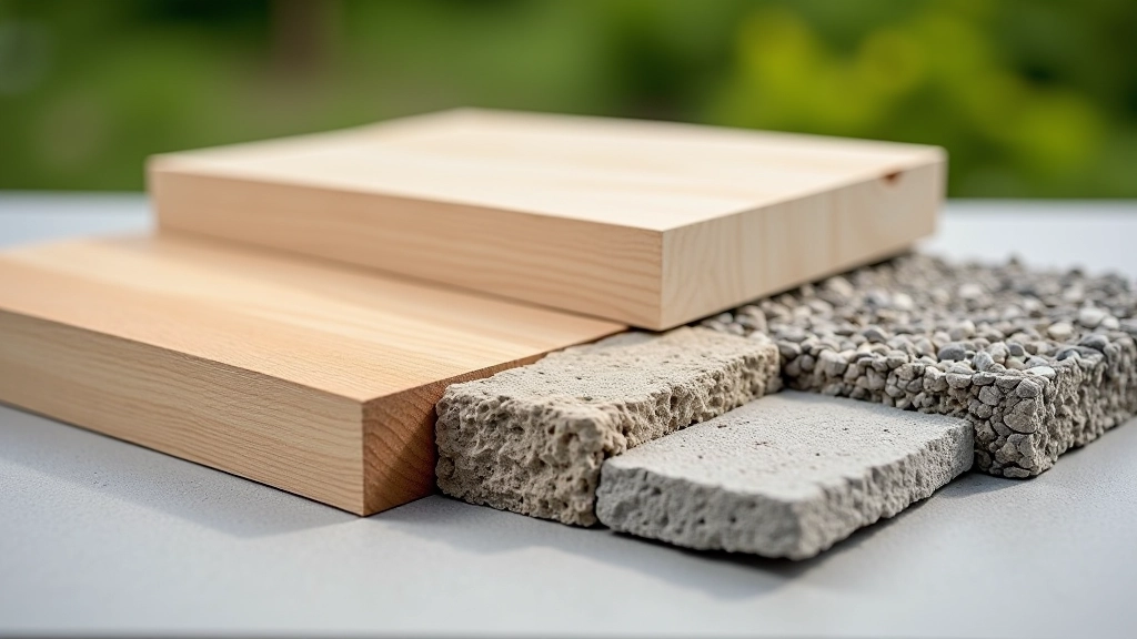 Different terrace surface materials displayed side by side including wood, stone, and concrete finishes