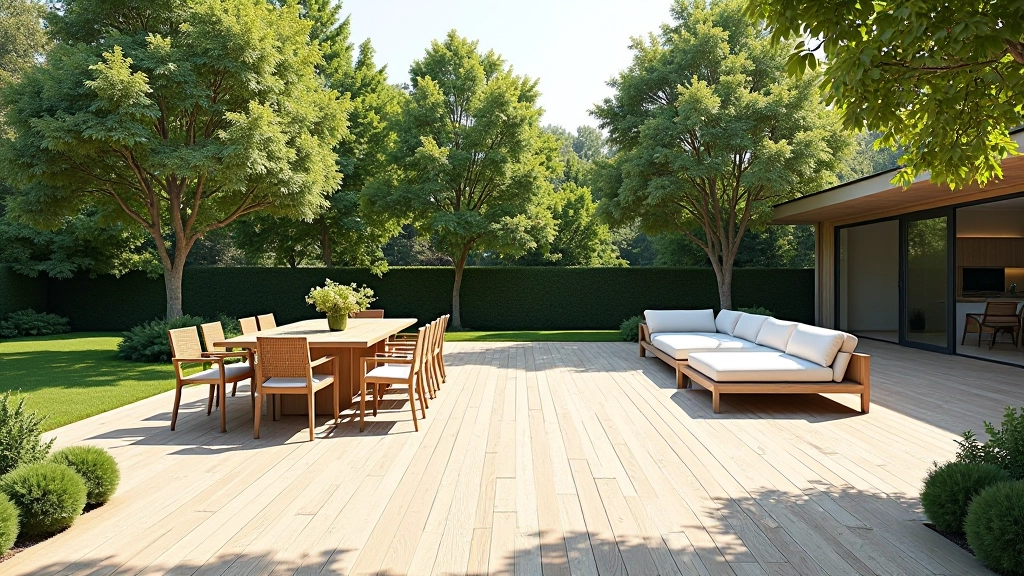 Spacious terrace layout with distinct dining and lounge zones, outdoor furniture arrangement